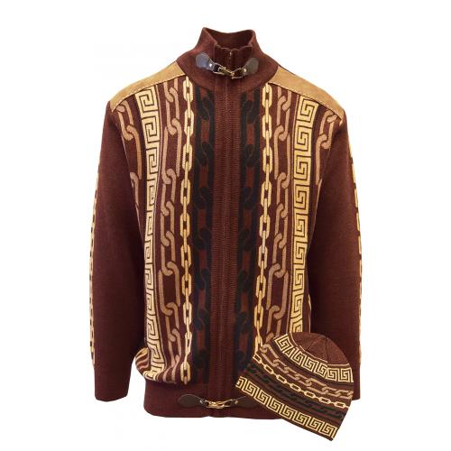 Silversilk Chestnut Brown / Butterscotch / Dark Camel Zip-Up Sweater / Knitted Cap 5244